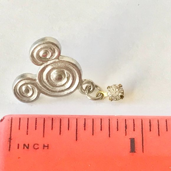 Vintage Disney Mickey Mouse Earrings Ears Icon Swirl Crystal Silver Disneyana - Picture 6 of 7